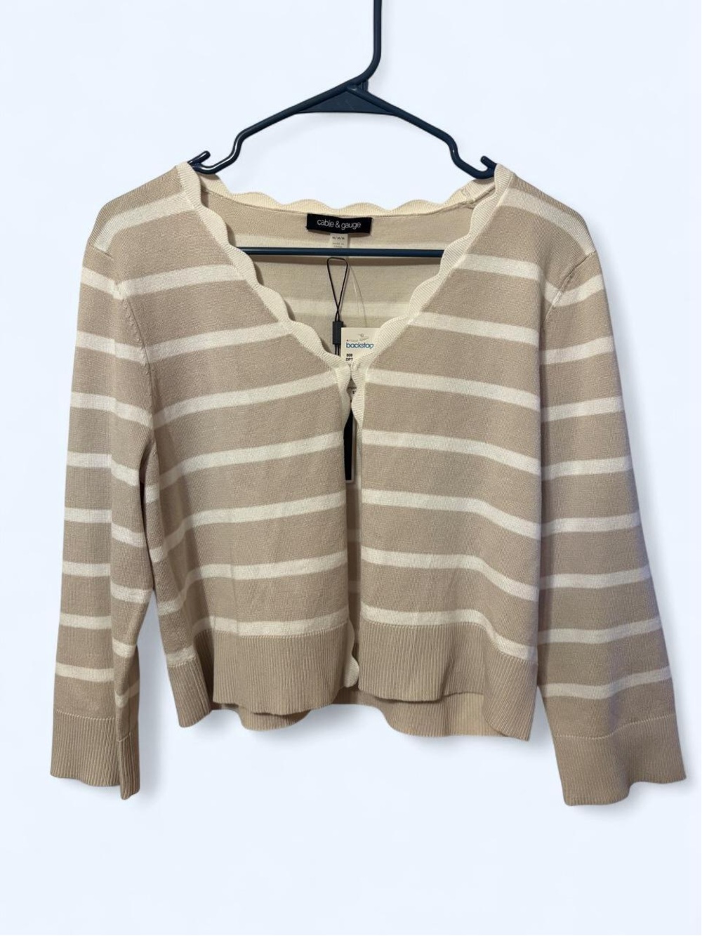 Cable & Gauge White and Tan Striped Cardigan No Size
